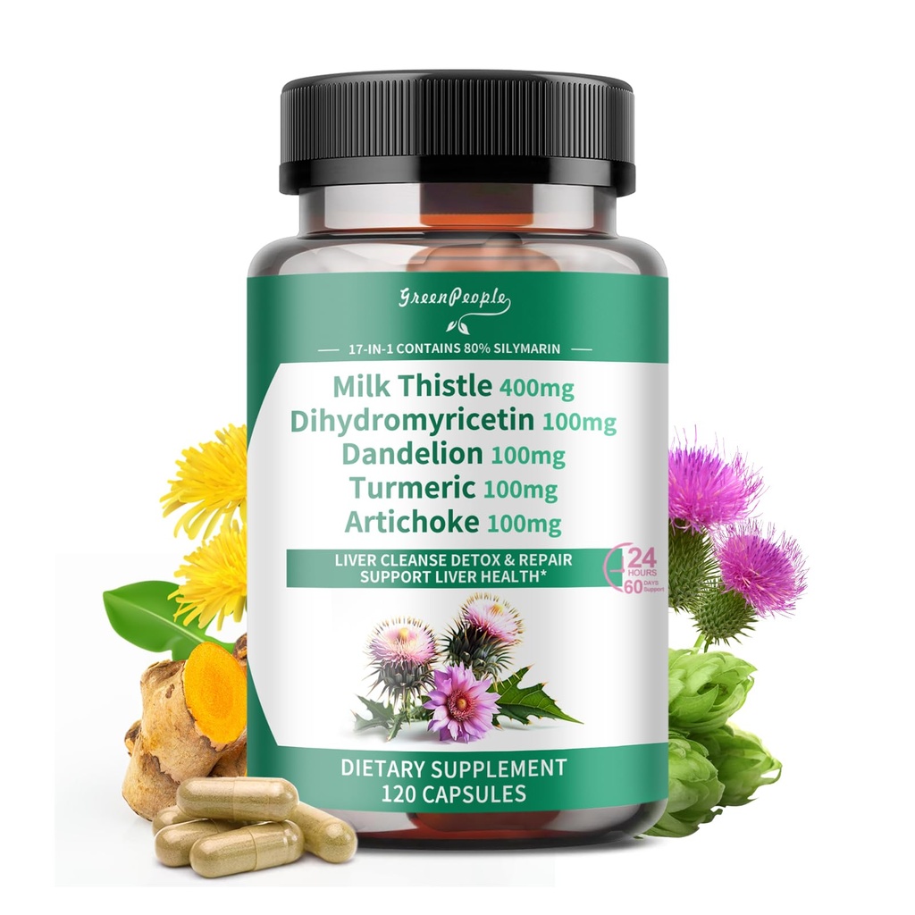 GREENPEOPLE Lymph-Liver Cleanse Detox & Repair - Strength Milk Thitle 30X Extract - Standardized and Concentrated 80% Silymarin w/vitamin,95% cuncuminoids & 17+Liver Health Nutrients Vegan 120CT