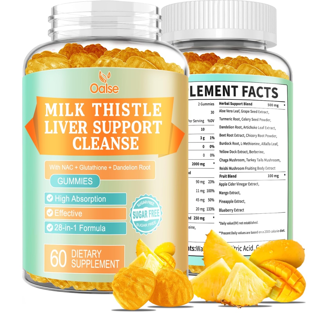 Pečeň Cleanse Detox & Repair 2000 Mg Milk Thitle Gummies - Mango Ananás - s NAC, Glutatión, Dandelion Root, Aloe Vera Leaf, atď, Gluten-Free, 60 Počet