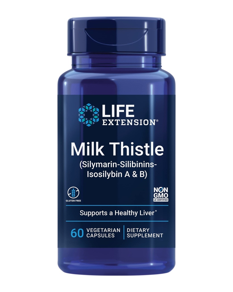 Life Extension Milk Thistle, Silymarin, silibinins, izosilybin A & B, Dodáva plno- Spectrum Milk Thistle Výhody pre zdravie pečene, non- GMO, Gluten-free, Vegetarián, 60 Kapsule