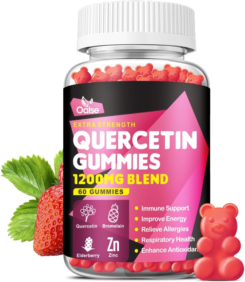 Quercetin Gummies 1200 mg - Quercetin s vitamínom C a zinkom, hypromelóza, bazy, vitamín D3 - Quercetin doplnky pre deti a dospelých Imunita a Alergická podpora