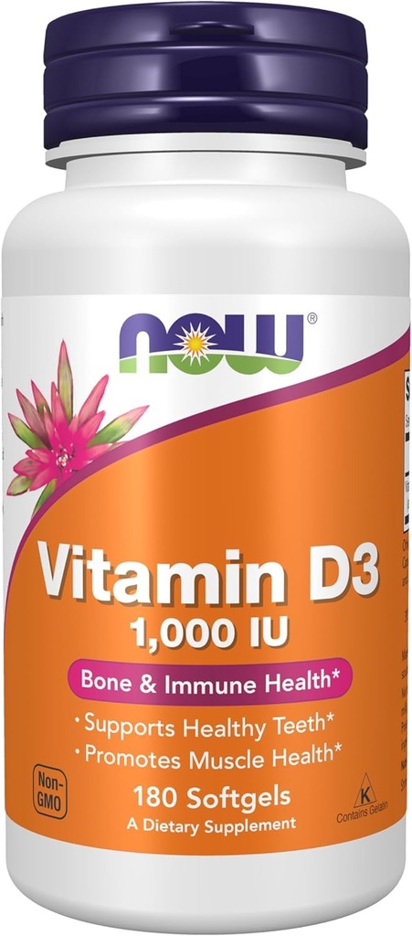 Potraviny, vitamín D-3, vysoká potencia, 1000 IU, 180 softgelov