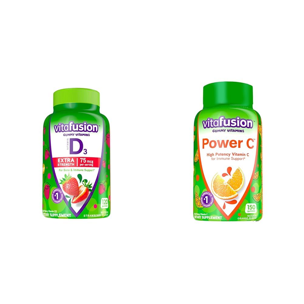 Extra sila Vitamin D3 Gumičky a power C Vitamín C pre imunitnú podporu, Orange Ochutené, 282 mg Vitamín C, Amerika