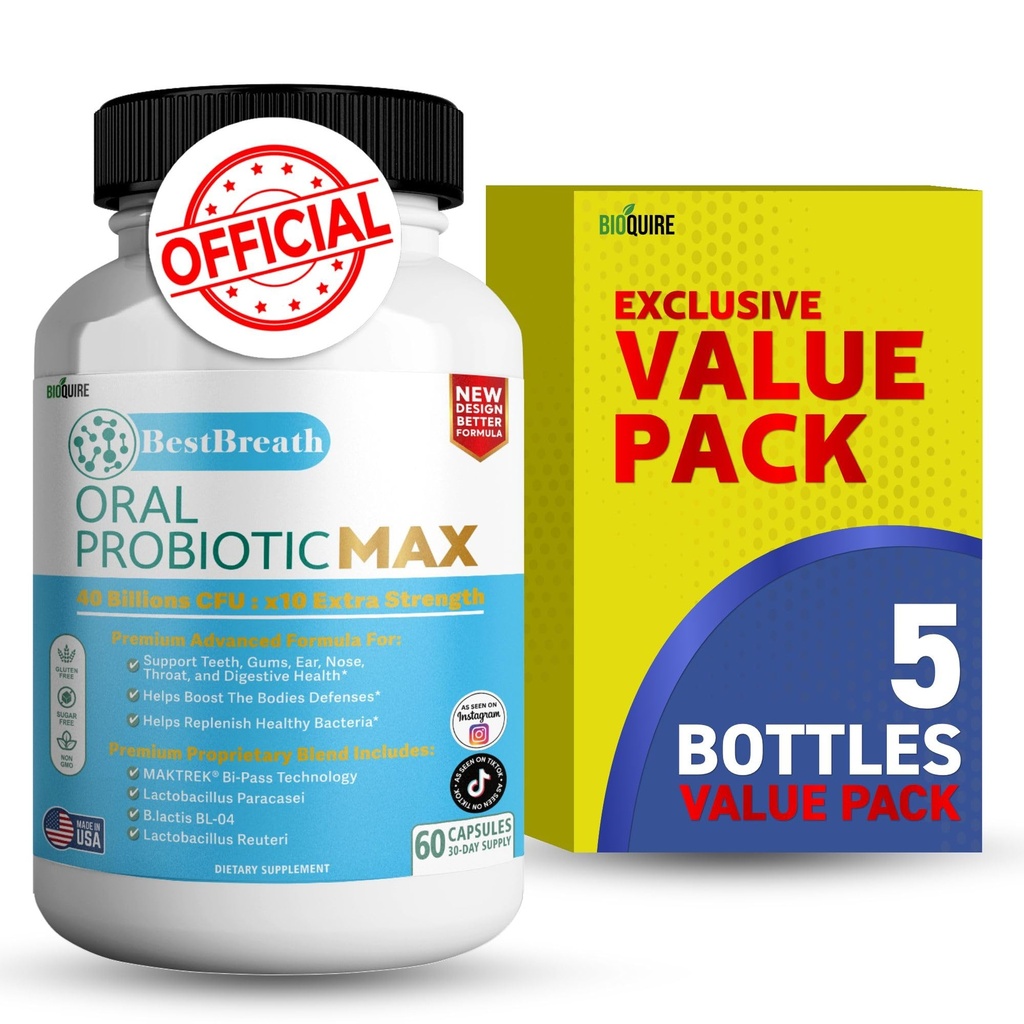 BestBreath Oral Probiotic MAX - 40 miliárd CFU - Podpora pre Zuby, Gumy, Ucho, nos, Hrdlo a tráviace zdravie - 60 kapsúl (5)