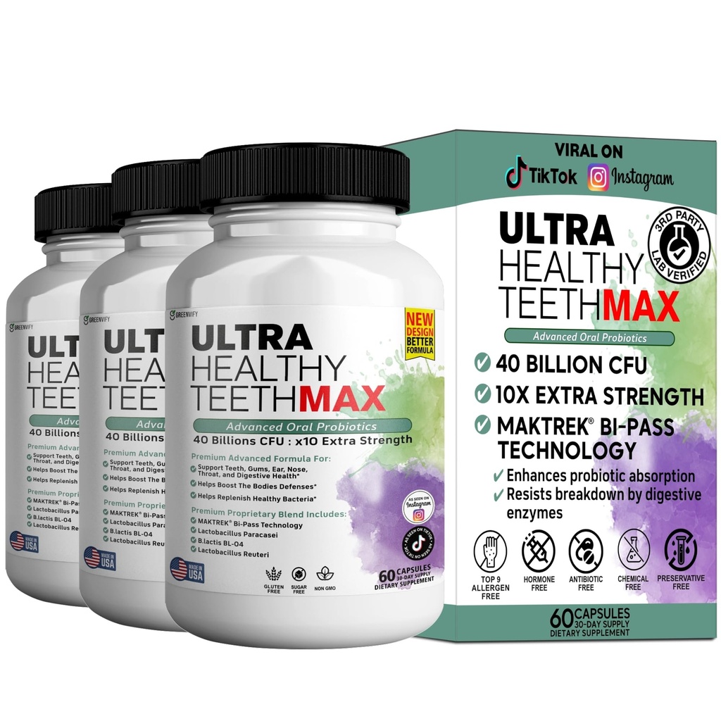 Ultra zdravé zuby Max Probiotic Supplement, 40 miliárd CFU, 60 kapsúl, Advanced Oral Health Formula (3)