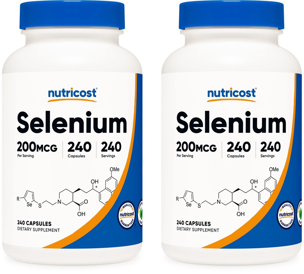 Nutricost Selenium 200mcg, 240 Veggie Caps (2 fľaše) - Non-GMO, Gluten Free L-Selenometionín