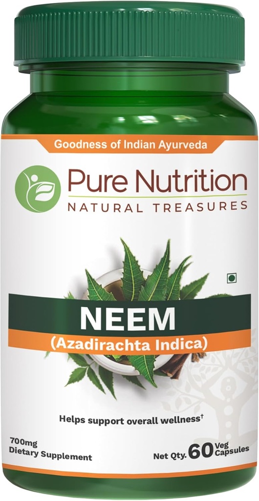 Pure Nutrition Neem Kapsule 700mg. (Ekvivalentný do 2600mg Neem Leaf Powder and Bark Powder) Non GMO 