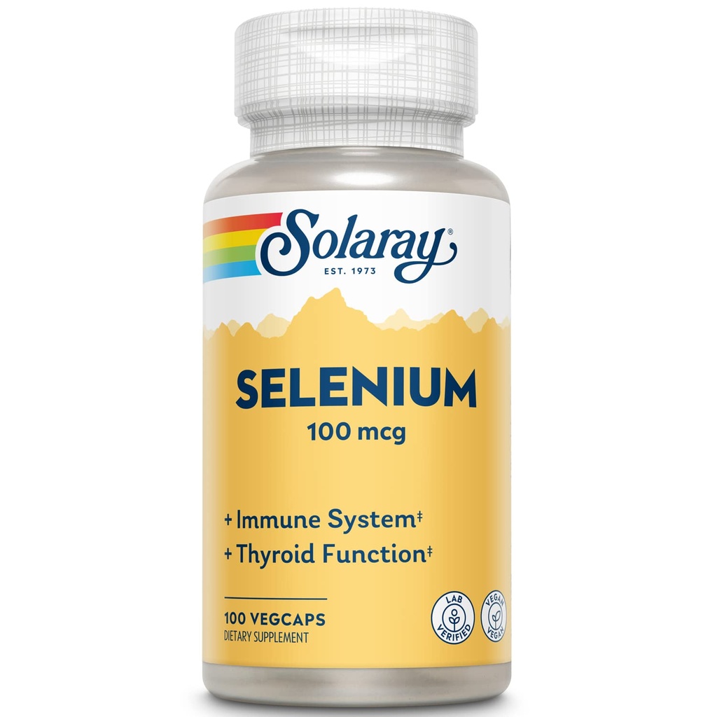 Solaray Selenium 100 mcg, Zdravý imunitný systém, Funkcia štítnej žľazy a Antioxidant podpora, Vegan, Lab Overené, 60-Deň zaručená, 100 Servings, 100 VegCaps