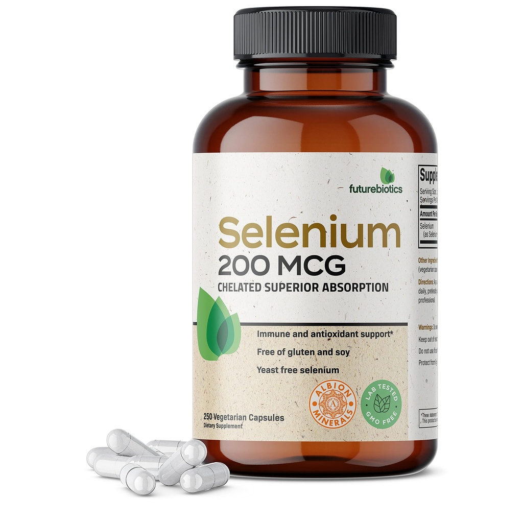 Futurebiotiká Selén 200 mcg - Selén komplex aminokyselín - Esenciálny stopový minerál s superior absorpciou, Non GMO, 250 kapsúl