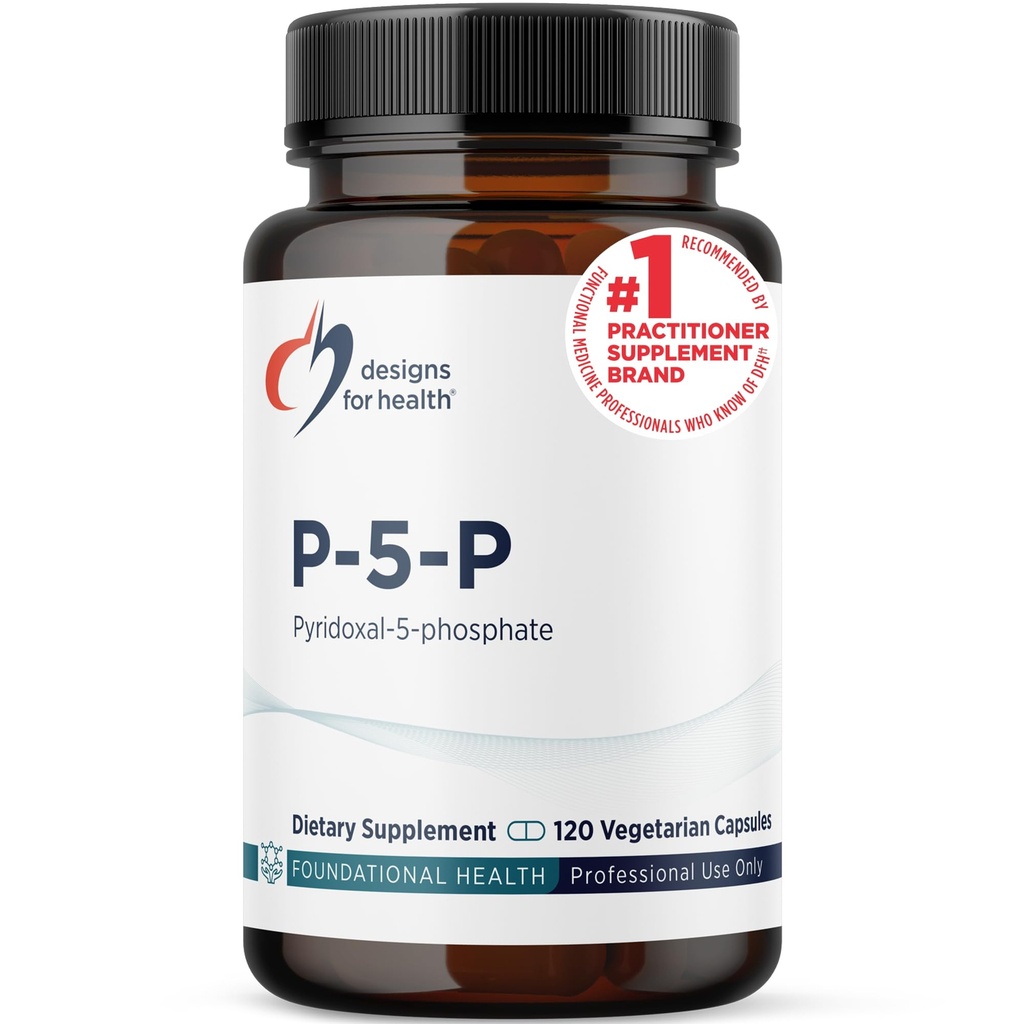 Dizajn pre zdravie P-5-P - 50mg vitamín B6 (P5P pyridoxal-5-fosfát) doplnok - non-GMO, Vegan B-6 (120 kapsúl)
