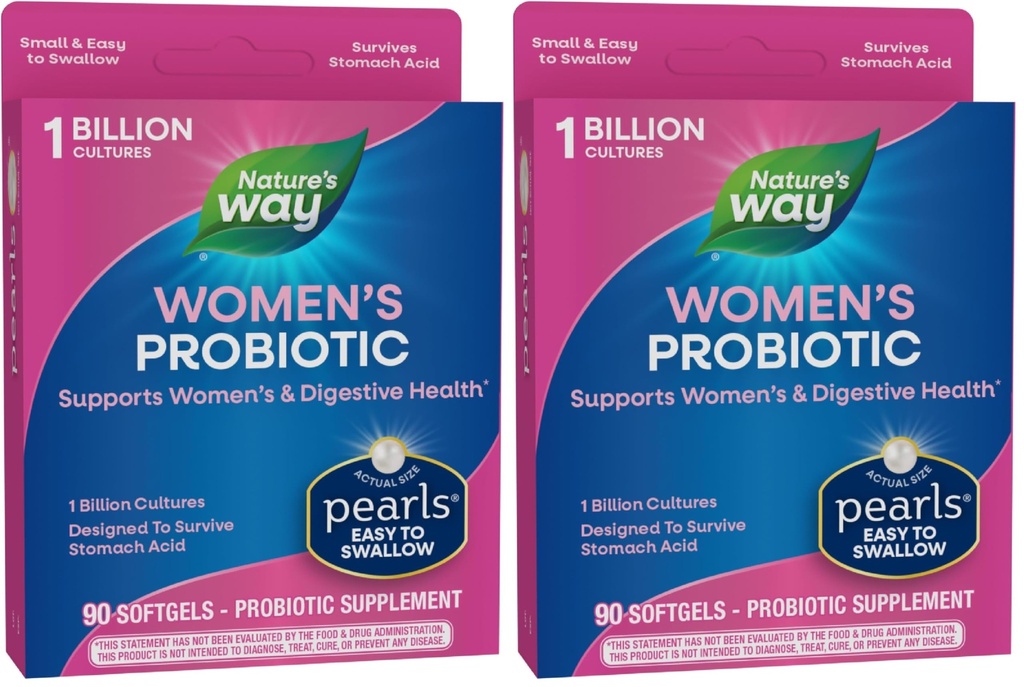 Nature's Way Women's Probiotic Pearls, Supports Women's and Digestive Health*, Chráni pred príležitostnou zápchou a švihadlom*, 1 Miliarda živých kultúr, 90 Softgels, (Stock of 2)