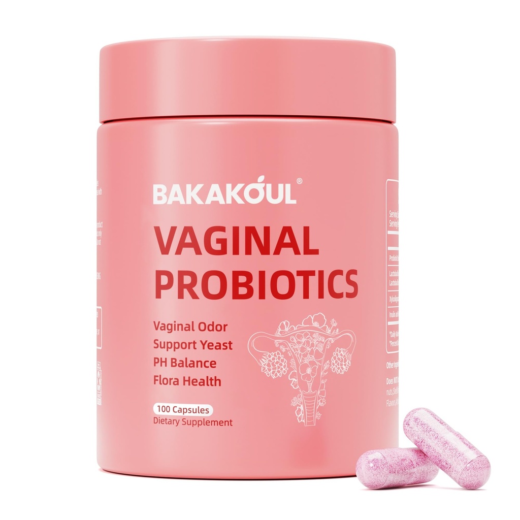 BAKAKOUL Vaginálne probiotiká s prebiotikami & Lactobacillus Probiotic Blend pH Balance for Women,Vaginal Health Supplement,Reduce Vaginal Odor & Vaginal Flora,100 count (Pack of 1)