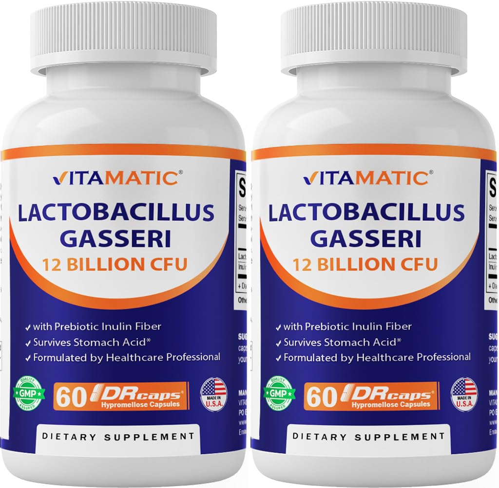 Vitamatic Lactobacillus Gasseri - 12 miliárd na DR kapsule - 60 Počet - Podpora trávenia - Vyrobené s prebiotickým inulin Fiber- 2 balenie