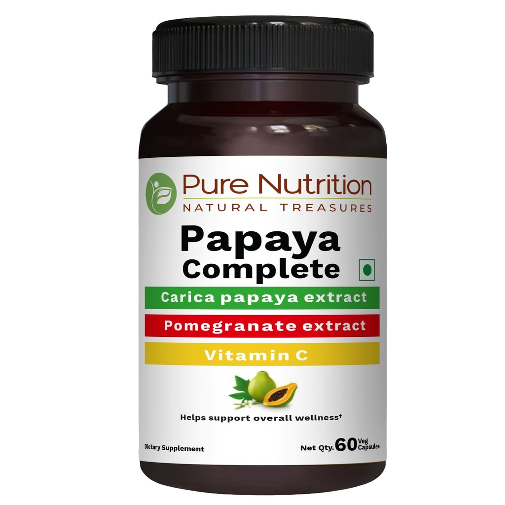 Pure Nutrition Papaya Complete - 60 Veg Kapsule (Podpory Doštičková imunita a trávenie) Každá kapsula obsahuje 500 mg Carica Papaya Fruit and Leaf Extract. Non-GMO