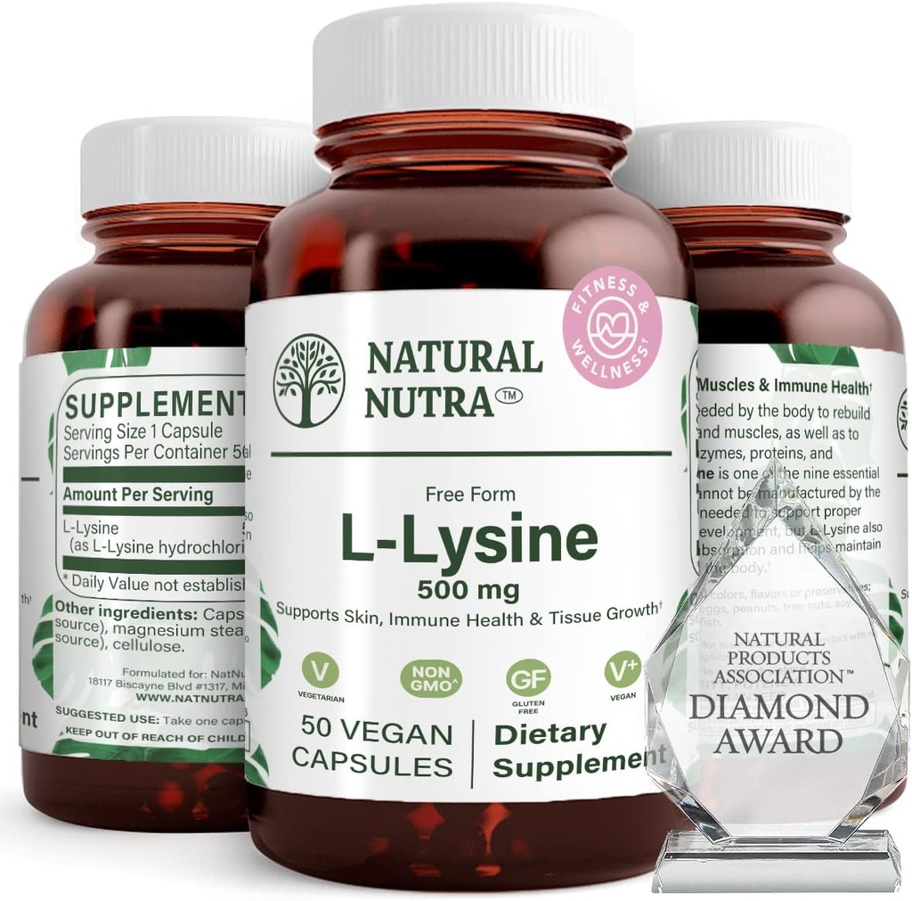 Natural Nutra Lysin HCl, podporuje zdravie a rast kostí, podporuje zdravie pokožky, zlepšuje vitamín C absorpcie, pomáha postavené kolagén, zlepšenie absorpcie vápnika, non-GMO, Vegan, 500 mg, 50 kapsúl.