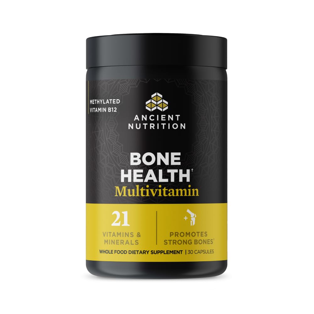 Ancient Nutrition Bone Health Multivitamin, Supports Bone Density, Bone Building & Remodeling, 21 Vitamins & Minerals with Milk Protein Peptides, Methylated B Vitamins & Chelated Minerals, 30 Servings