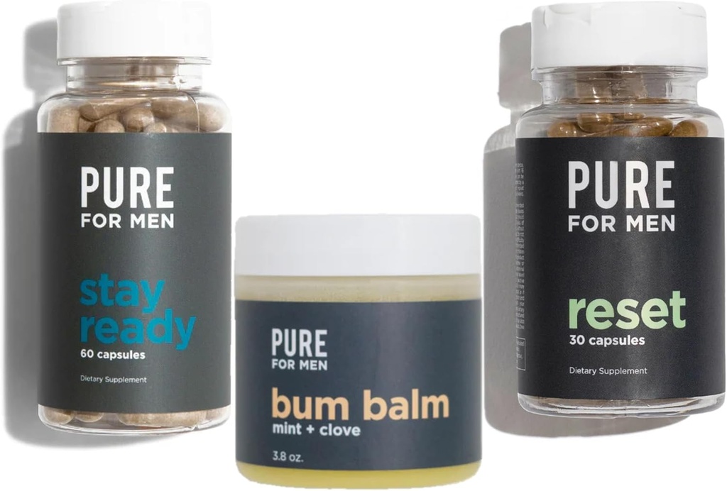 Čistý pre mužov Stay Ready Fiber (120 Počet), Bum Balm & Reset (30 Počet)