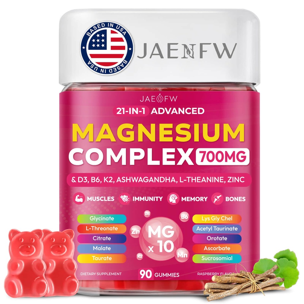 Magnesium Glycinate Gummies 700MG - 21-in-1 Advanced Magnesium Supplement with Ashwagandha, L-Theanine, Zinc, Vitamin - Sugar Free Magnesium Gummies for zzZ, Focus & Relaxation, for Women, Men & Kids