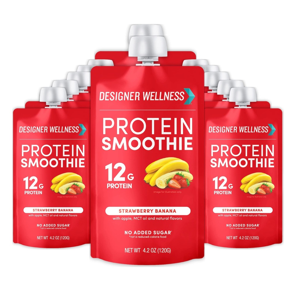 Designer Wellness Protein Smoothie, Real Fruit, 12g Protein, Low Carb, Zero Added Sugar, Gluten-free, Non-GMO, Žiadne umelé farby alebo príchute, Jahodová Banana, 12 Počet