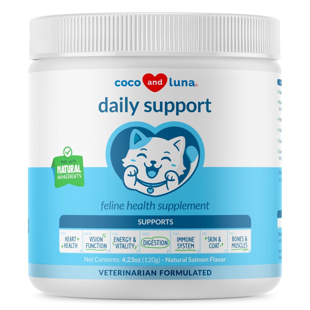 Multivitamín pre mačky - 4 oz prášok - L-lyzín, taurín a Spirulina pre imunitnú podporu a zdravie očí - rybí olej a vitamíny pre zdravie pokožky a srdca. (pre mačky)
