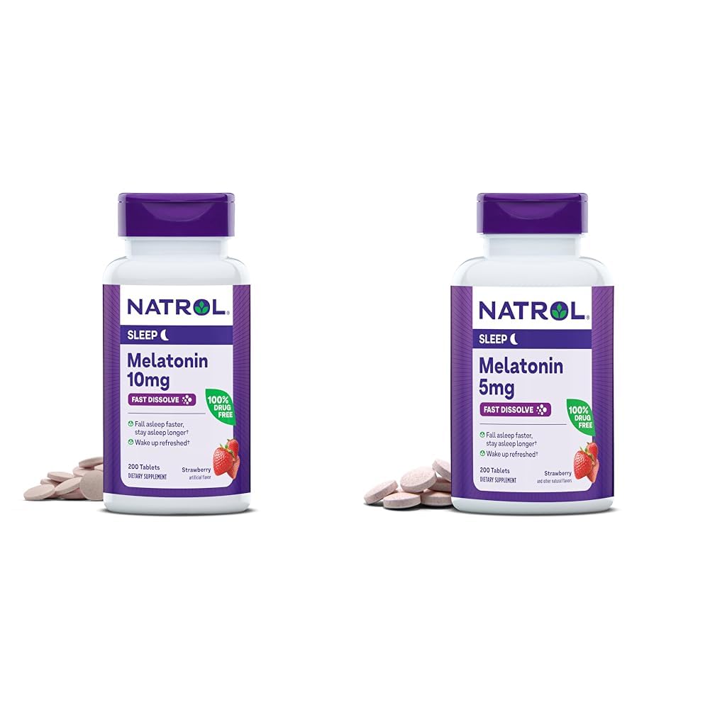 Natrol Melatonin 10 mg 200 tabliet & 5 mg 200 tabliet Jahodová aróma Rýchle rozpustenie podpory spánku Diétne doplnky