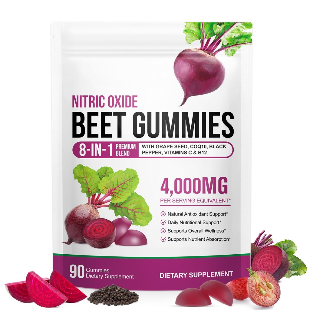 Total Beets Soft Chews,Beet Root Gummies with Vitamins C & B12,L-Arginine & L-Citrulline,Grapeseed Extract,Antioxidants,Healthy Energy Supplement with Elite Ingredients,Heart Health Superfood (1)