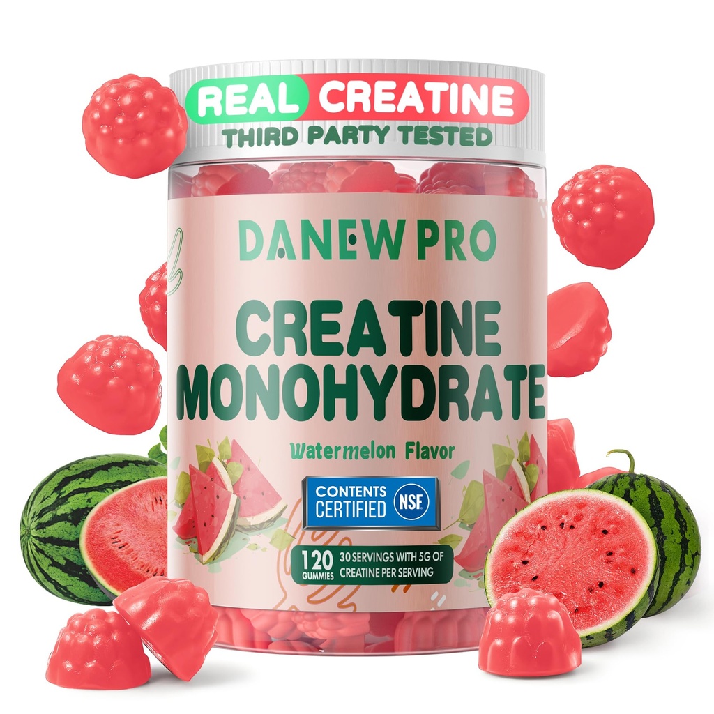 Kreatín Monohydrát Gummies 5000mg pre mužov a ženy, Kreatín Monohydrát pre svalovú silu, Svalový Builder, Energetické Boost, Pre-Workout Supplement (120 gróf) - Watermelon Flavor