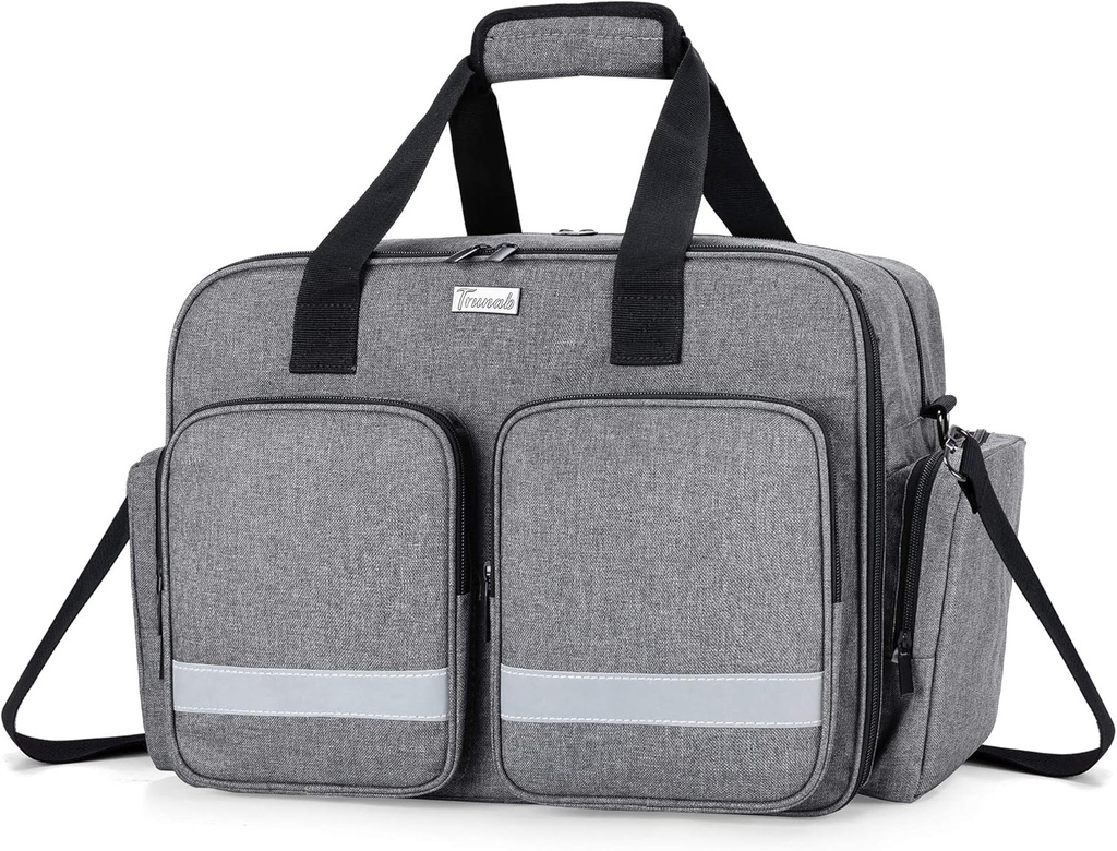 Trunab Medical Bag - Prázdna prvá pomoc taška pre sestru, lekár, lekár - Domáca starostlivosť sestra taška s pridanou vrstvou pre notebook - Patentovaný dizajn - sivá