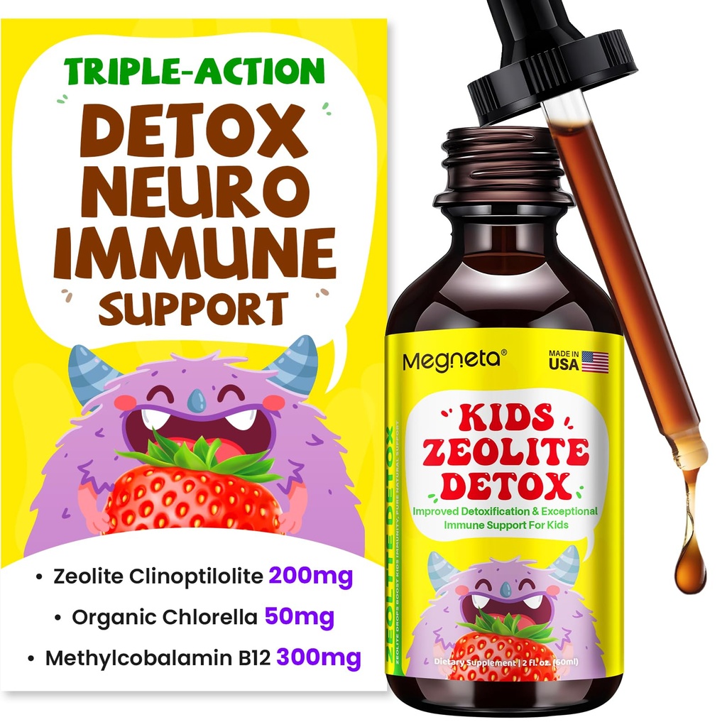 Zeolite Detox for Kids | Triple-Action Neuro & Immune Support with Zeolite Clinoptilolite, Chlorella & Methyl B12 | Vitamins A, C, D, E, K for Speech & Language Development, Immune Health & Energy