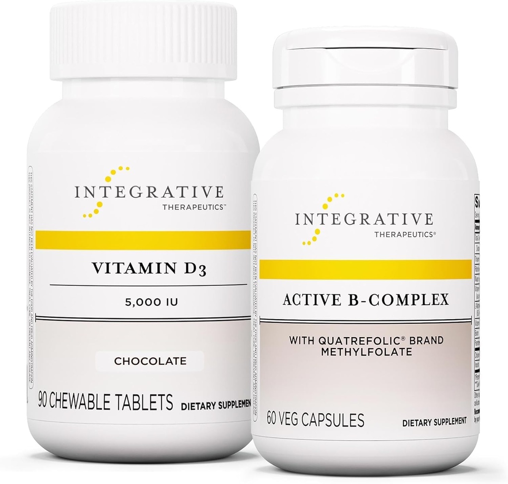 Integratívne terapie Bundle s aktívnym B-komplexom, 60 kapsúl a vitamín D3 125 μg, 90 žuvačiek - aktívny B-komplex na podporu energetického metabolizmu* - vitamín D3 na podporu zdravia kostí