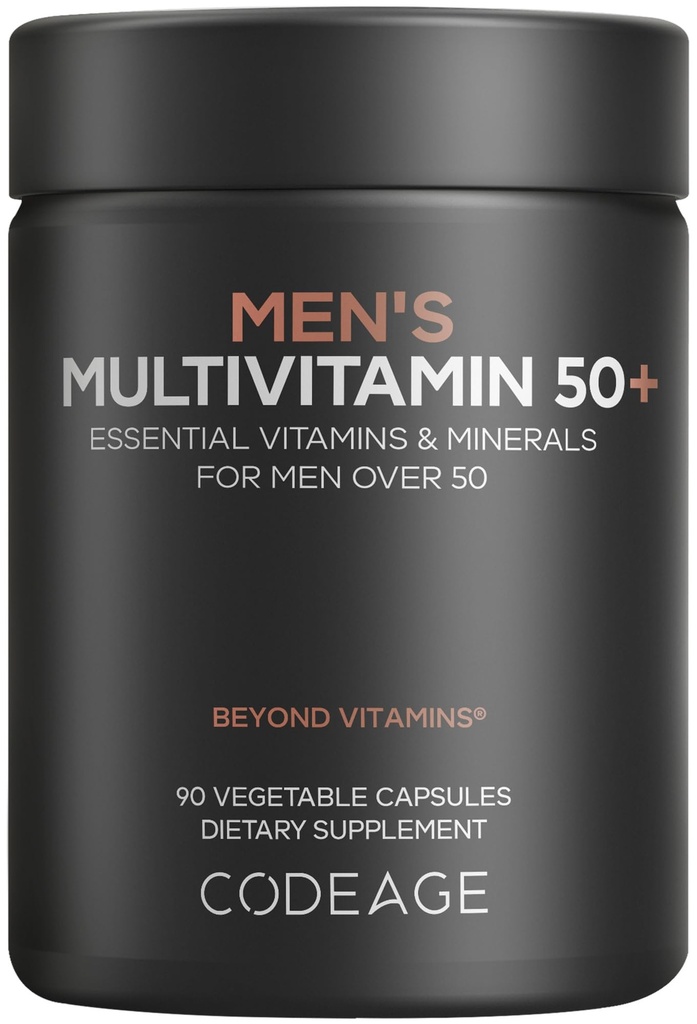 Codeage Men's Multivitamin 50+ Supplement - Essential Vitamins for Men Over 50 Years Old, Minerals, CoQ10, Turmeric, Saw Palmetto, Maca, Panax Ginseng, Probiotics & Botanicals - Non-GMO - 90 Capsules