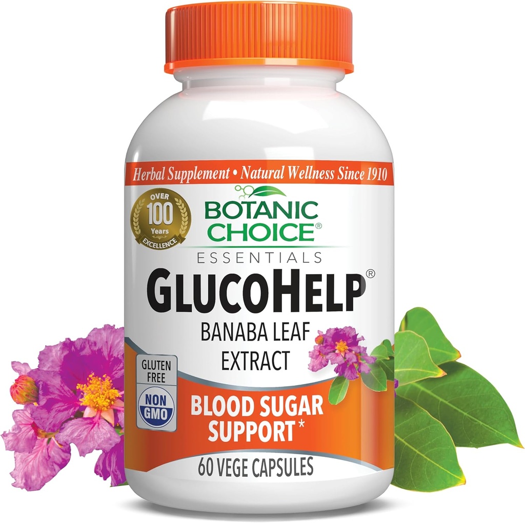 Botanická voľba Gluco Pomoc Banaba Leaf Extract-Gluten Free, Non-GMO pre mužov a ženy, 60 Kapsule