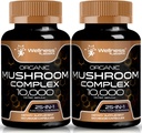 WELLNESS LABSRX Mushrom Supplement Kapsule 10:1 extrakt, Hubová komplex Kapsule 1000mg, Lions Mane Supplement with Turkey chvost, Cordyceps, Reishi - 2 balenie