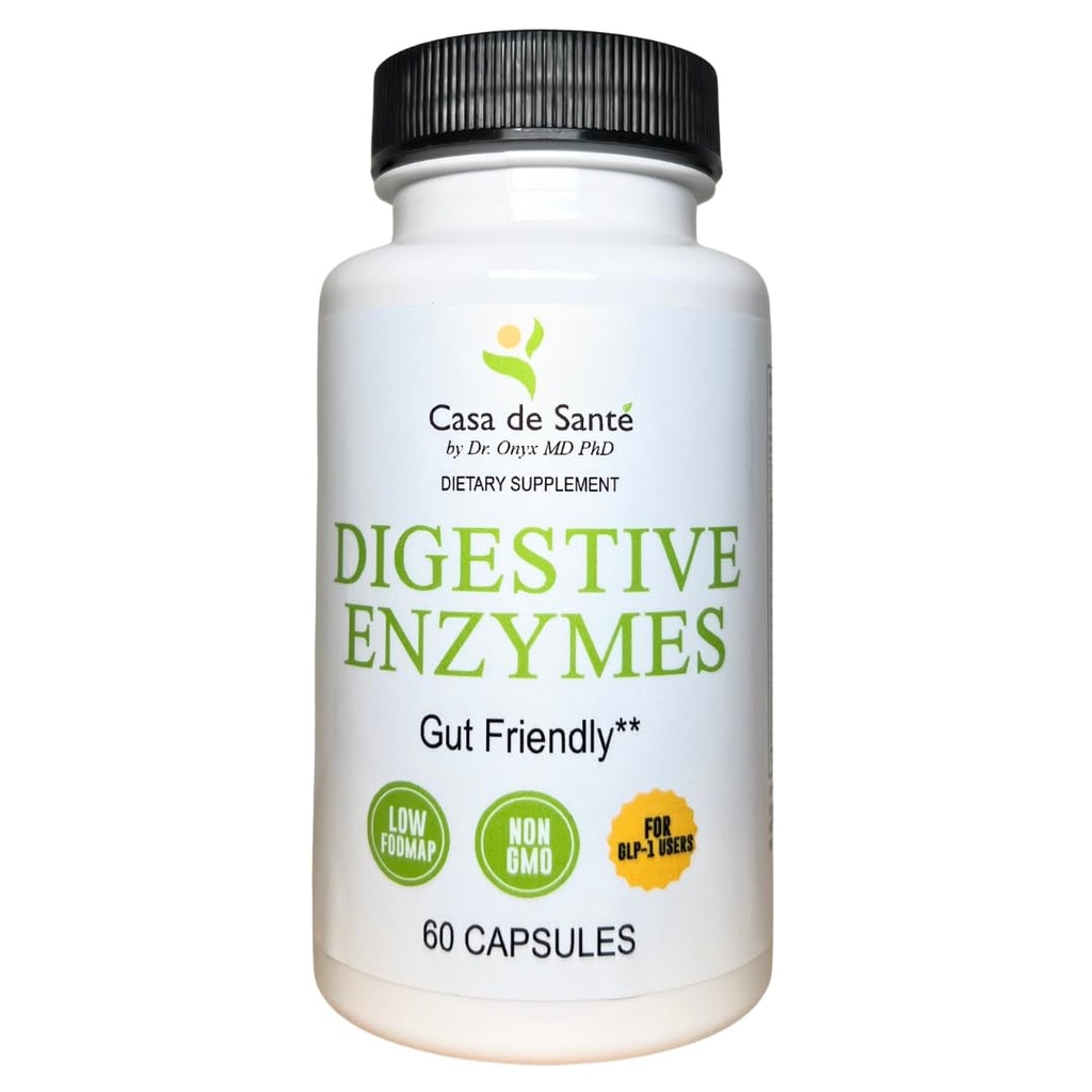 Casa de Sante FODMAP Digestive Enzymes, No High Inulin, Keto Carnivore Intolerance Support, 18 Multi Enzyme Amyláza Hypromelain Lipase Lactase Protease Papain Alpha galaktozidáza, More - No GMO