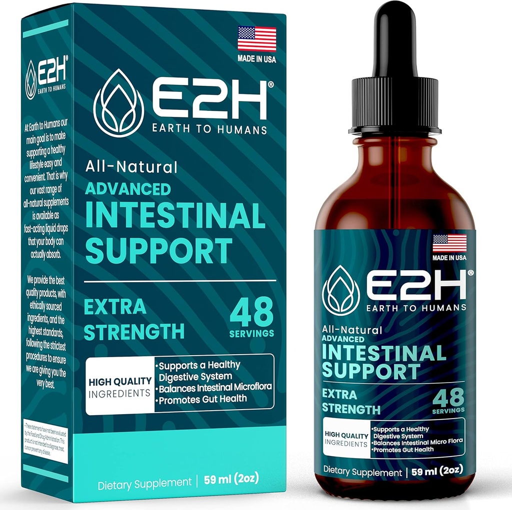 E2H Advanced Intestinálna podpora - Natural Intestinal Cleanse and Digestive Cleanse Supplement - Wormwood and Black Walnut Extract - Non-GMO, Vegan - 2 Fl Oz