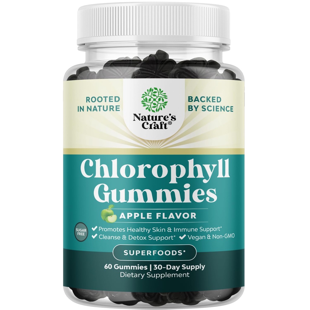 Chlorophyll Gummies for Cleanse & Detox Support - Potent Internal Deodorizer Chloropyll Supplements for Body Odor Healthy Skin Immunity & Digestive Support - Vegan Non-GMO & Gluten Free - 60 Count