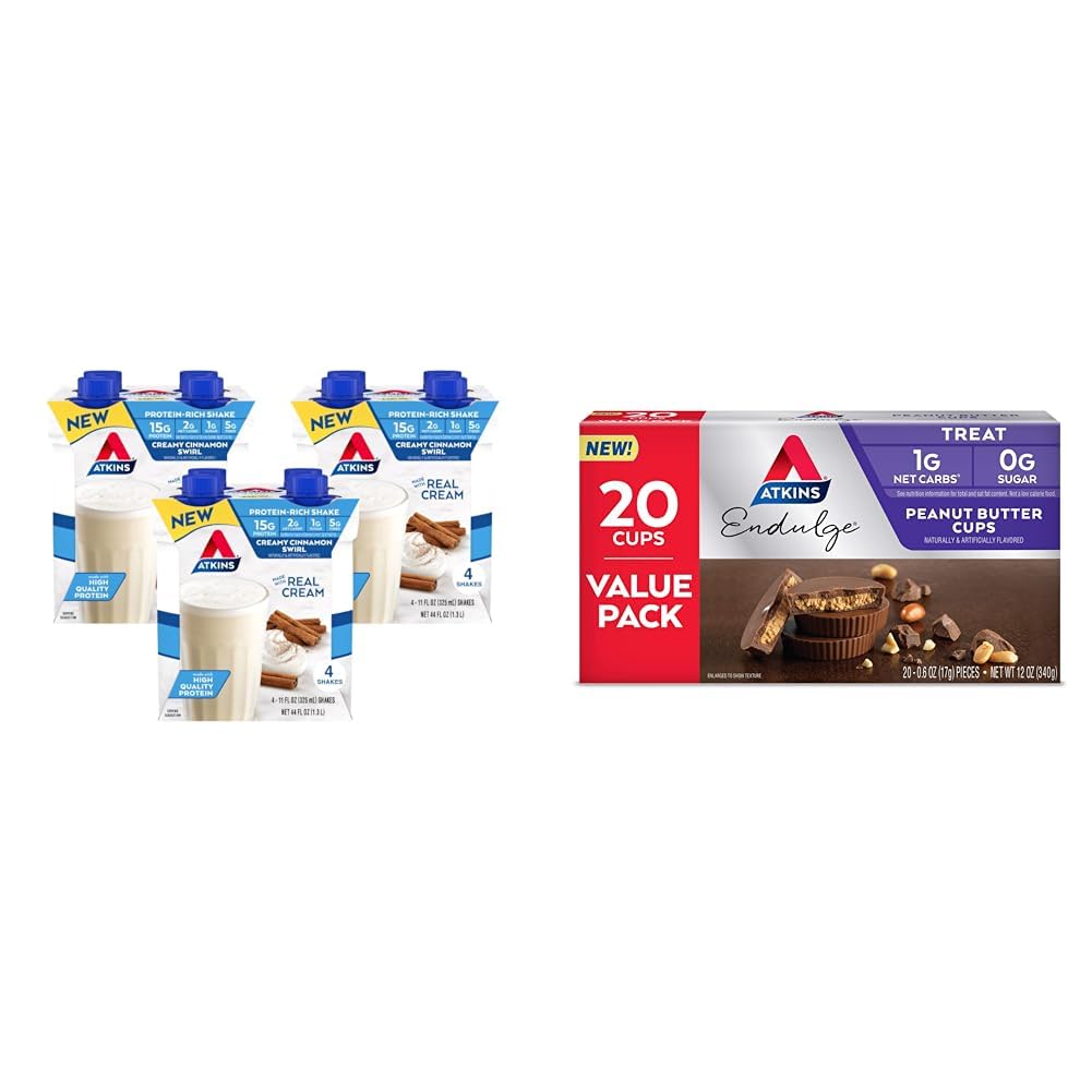Krémové krémové škorice Swirl Protein Shake, 15g Protein, 12 Count and Atkins Endulge Butter Cup, 20 Count Bundle