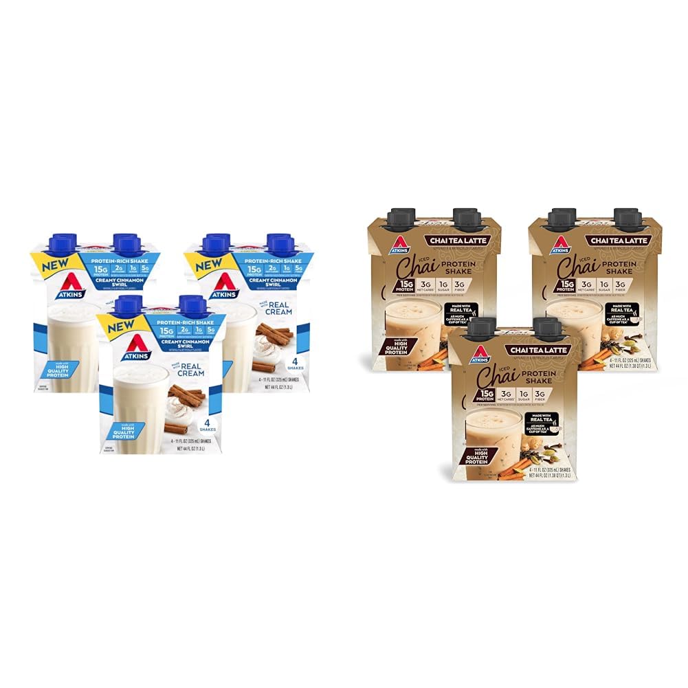 Krémové krémové škorice Swirl Protein Shake, 15g Proteín, 12 Počet a Atkins Čaj Latte Protein Shake, 15g Protein Bundle
