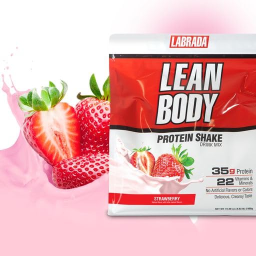 Lean Body All-in-One Strawberry Protein Shake. 35g Protein, Whey Blend, 7g Healthy Fats & Fiber, 22 Vitamins and Minerals, No Artificial Colors, Gluten Free, (4.6lb) Packaging May Vary