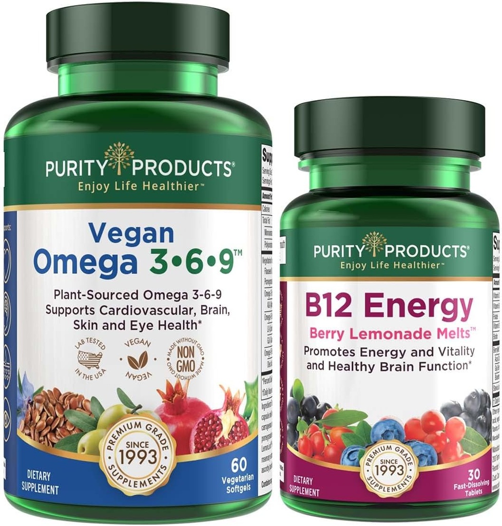 Produkty čistoty Bundle - Vegan Omega 3-6-9 + B-12 Energy Melt Omega 3-6-9 (