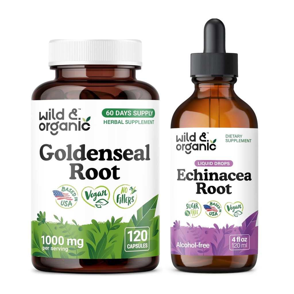 Wild & Organic Goldenseal 120 kapsúl a Echinacea Tinture 4 fl oz