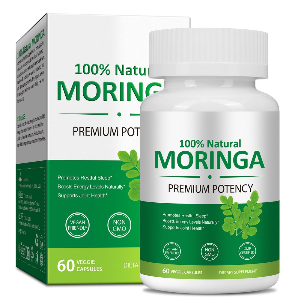 Moringa Capsules - Moringa Powder Organic, Natural Superfood Supplement for Energy, Skin, Immune & Gut Health | Rich in Antioxidants, Vitamins & Amino Acids, Vegan Pure Capsules - 60 Count