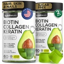 Biotín a kolagén Peptid Gummy pre rast vlasov, kože a nechtov 120 ks (2 balenia) - 82000 Mcg - Biotin Chewables s keratínom Max sila - krása Gummy pre ženy a mužov - bez cukru, non-GMO
