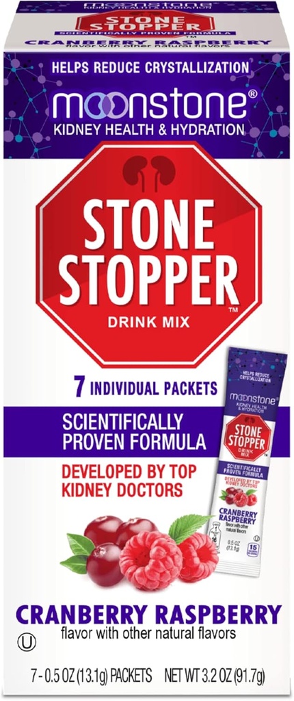 Moonstone Oblicy Stone Stopper Drink Mix Cranberry Malinová, Outperforms Chanca Piedra & Obličky podporné doplnky, vyvinuté urológmi na prevenciu obličkových kameňov a zlepšenie hydratácie, 7 dní dodávky