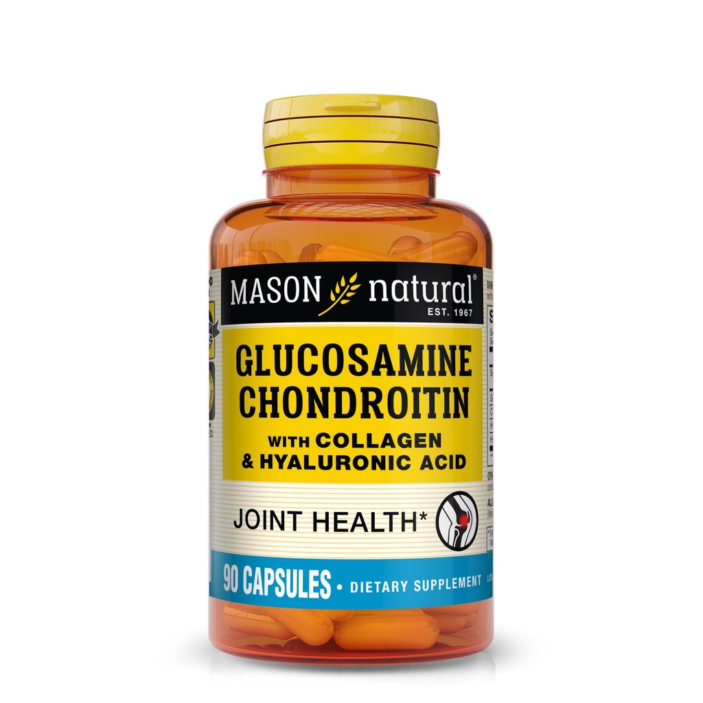 MASON NATURAL Glucosamine Chondroitin s kyselinou kolagénovou a hyalurónovou, 45-dňová zásobná kapsula pre normálne kĺby, pohyblivosť, flexibilita a podpora starnutia, 90 kapsúl