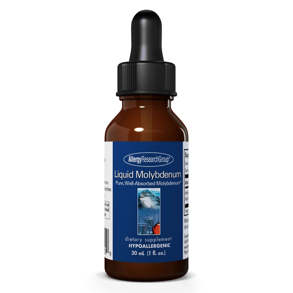Alergia Research Group Liquid Molybdén Supplement - Síra Metabolizmus Podpora, Detox, Kyselina močová, Stopové minerály, 25mcg Tekuté kvapky - 1 Fl Oz