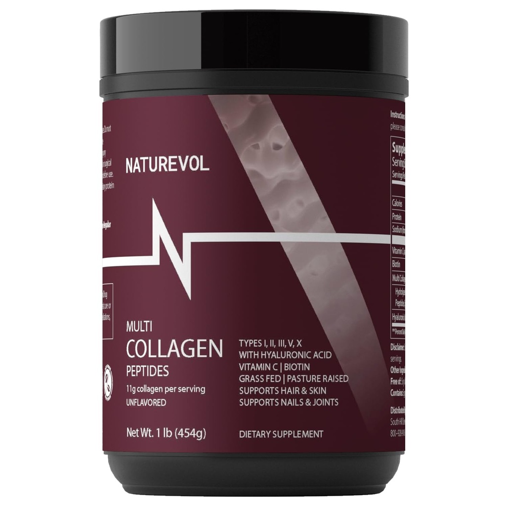 Multi Collagen Peptides Powder – Hydrolyzed Types I, II, III, V, X with Biotin, Vitamin C & Hyaluronic Acid | Hair, Skin & Joints Support for Women & Men | Unflavored - 1 lb (41 Servings)