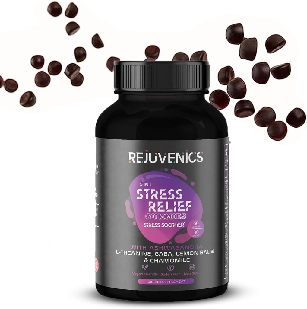 Zmiernenie stresu Gumies s Ashwagandha, L-Theanine, GABA, citrónový balm, a harmanček -60 grófov