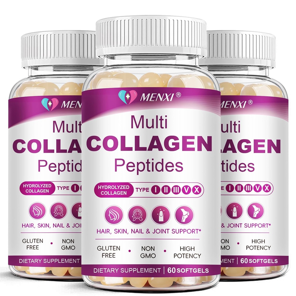 Multi Collagen Peptides Softgel for Women & Men - Type I, II, III, V, X - Hydrolyzed Collagen Peptides with Biotin, Vitamin C & Hyaluronic Acid - Support Skin Hair Nail & Joint - Non GMO, 180 Softgel
