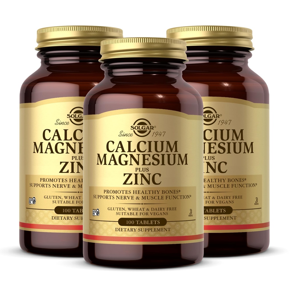 Solgar kalcium horčík Plus zinok, 100 tabliet (Pack of 3) - Podporuje zdravé kosti a zuby - podporuje Nervové a svalovej funkcie - Non-GMO, Vegan, Gluten Free, Dairy Free, Kosher - 100 Celkové služby