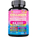 14 In 1 Collagen Supplement - Peptides Types l II III V X Biotin Keratin Hyaluronic Acid Folate Zinc Quercetin Apple Cider Vinegar Magnesium Grape Seed Extract Hair Skin Nail Health Support - 90 CAPS